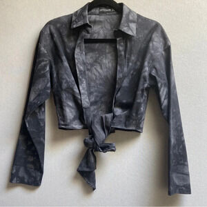 PrettyLittleThing Gray Tie Dye Wrap Long Sleeve Crop Top Sz 4